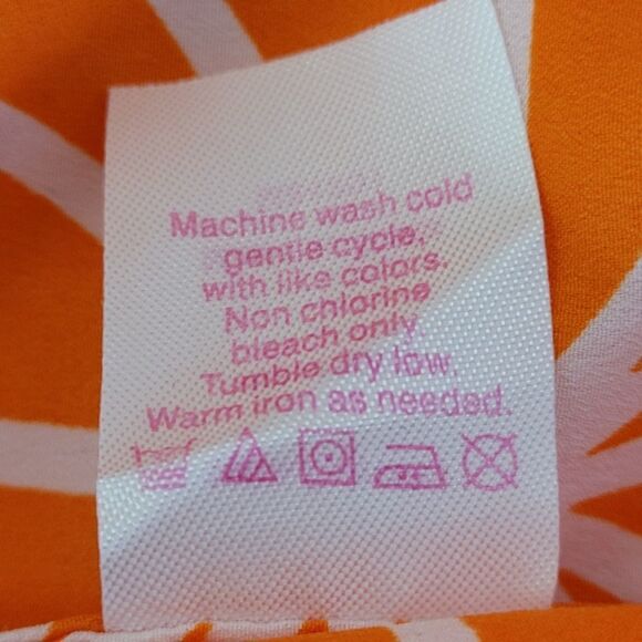 Macbeth Collection Orange White Print Blouse Size Small (2317) - Picture 6 of 6